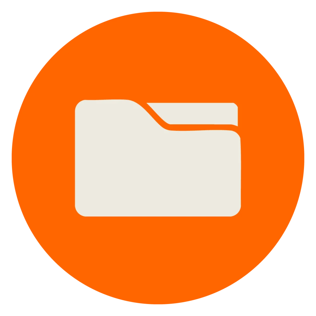 Beiges Icon eines Aktenordners auf orangenem Kreis zur Darstellung der MINGLECONTROL Softwarefunktion "Automatisierte Benachrichtigungen"