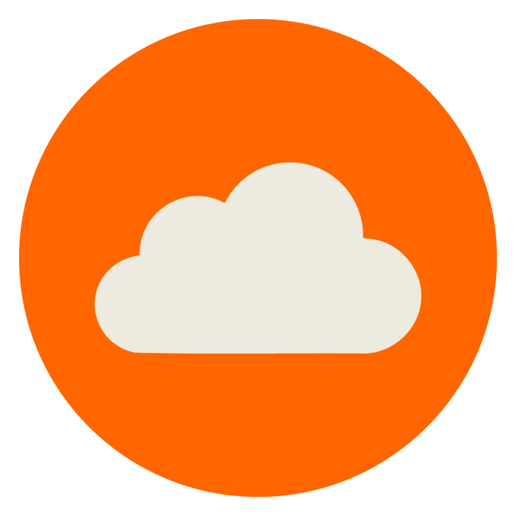 Beiges Icon einer Wolke auf orangenem Kreis zur Darstellung der MINGLECONTROL Softwarefunktion "Cloud Backup"