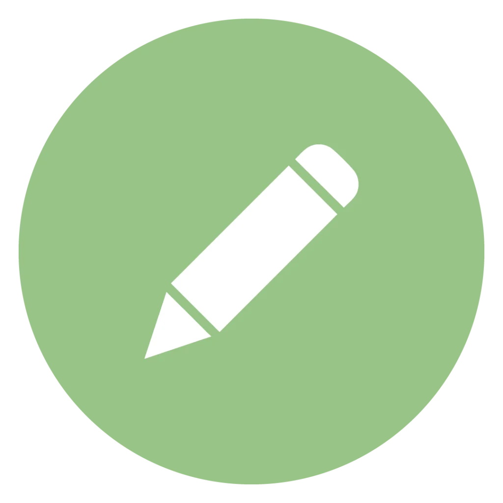 Weißes Icon eines Stifts auf grünem Kreis zur Darstellung der MINGLECONTROL Softwarefunktion "Editierbare Rezepte"