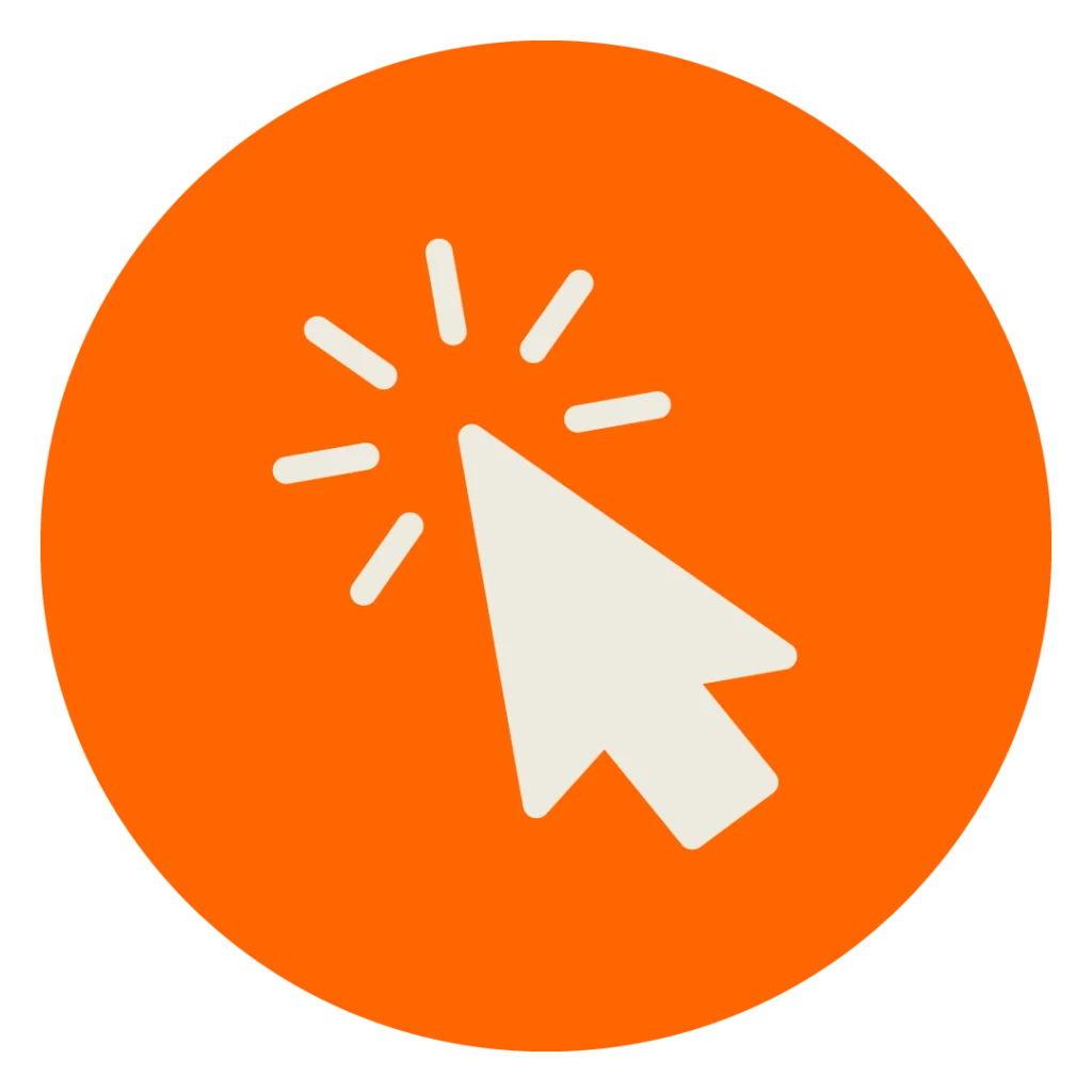 Beiges Icon eines klickenden Pfeils auf orangenem Kreis zur Darstellung der MINGLECONTROL Software-Funktion "Intuitive Bedienung"