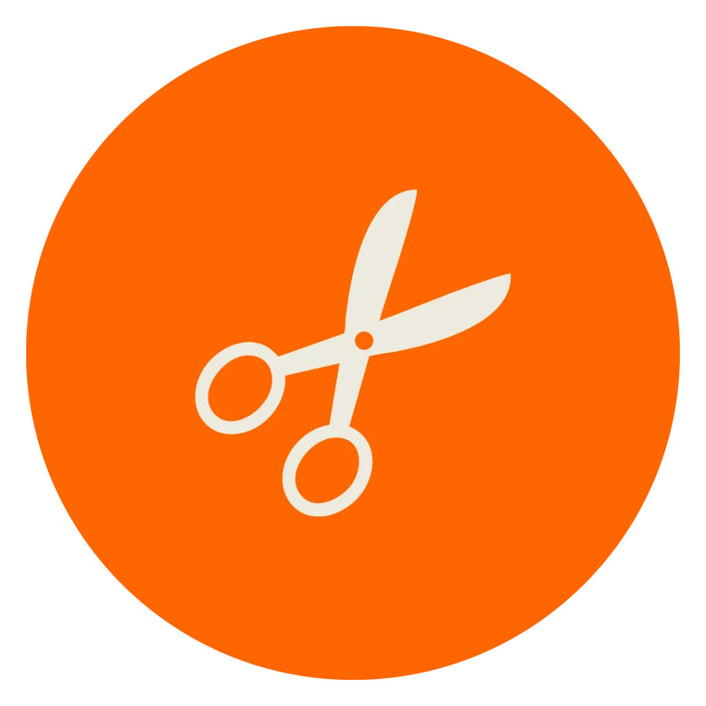 Beiges Icon einer Schere auf orangenem Kreis zur Darstellung der MINGLECONTROL Softwarefunktion "Maßgeschneiderte Lösung"