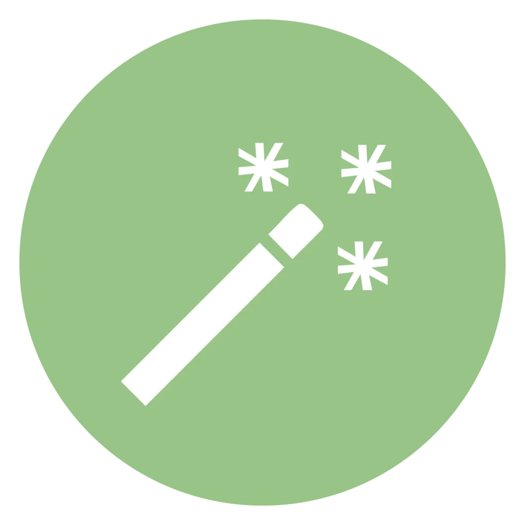 Weißer Zauberstab auf grünem Kreis zur Darstellung der MINGLECONTROL-Softwarefunktion "Schnelle Implementierung"