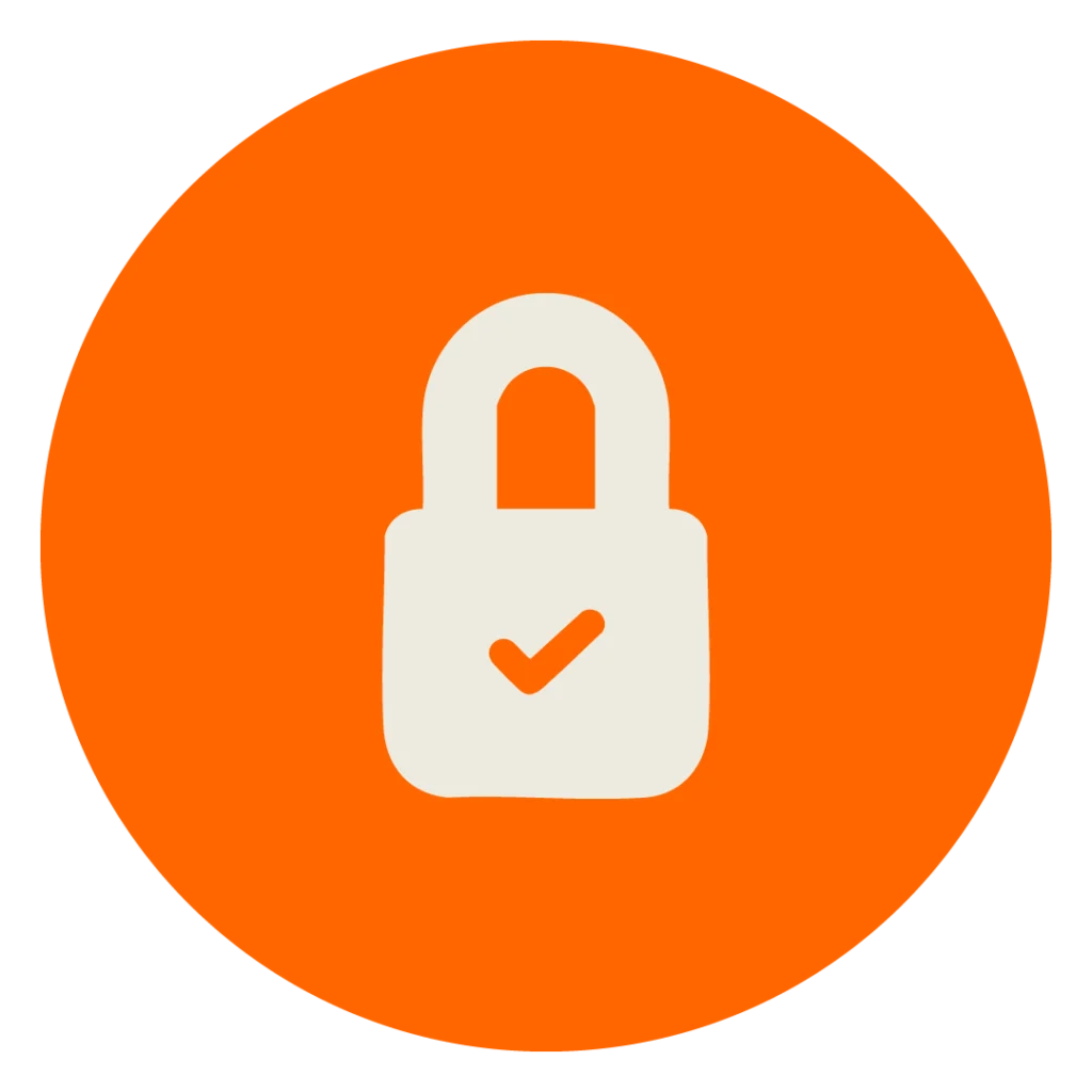 Beiges Icon auf orangenem Kreis für Sicherheit