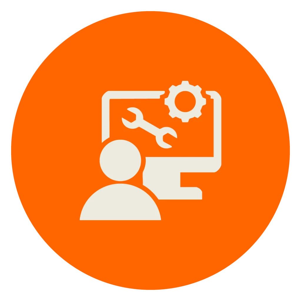 Beiges Icon auf orangenem Kreis für technischen Support