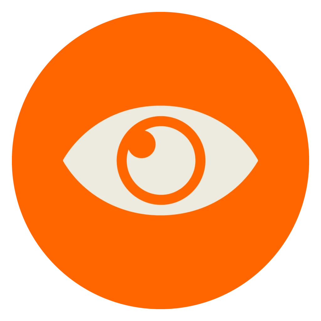 Beiges Icon auf orangenem Kreis zur Visualisierung