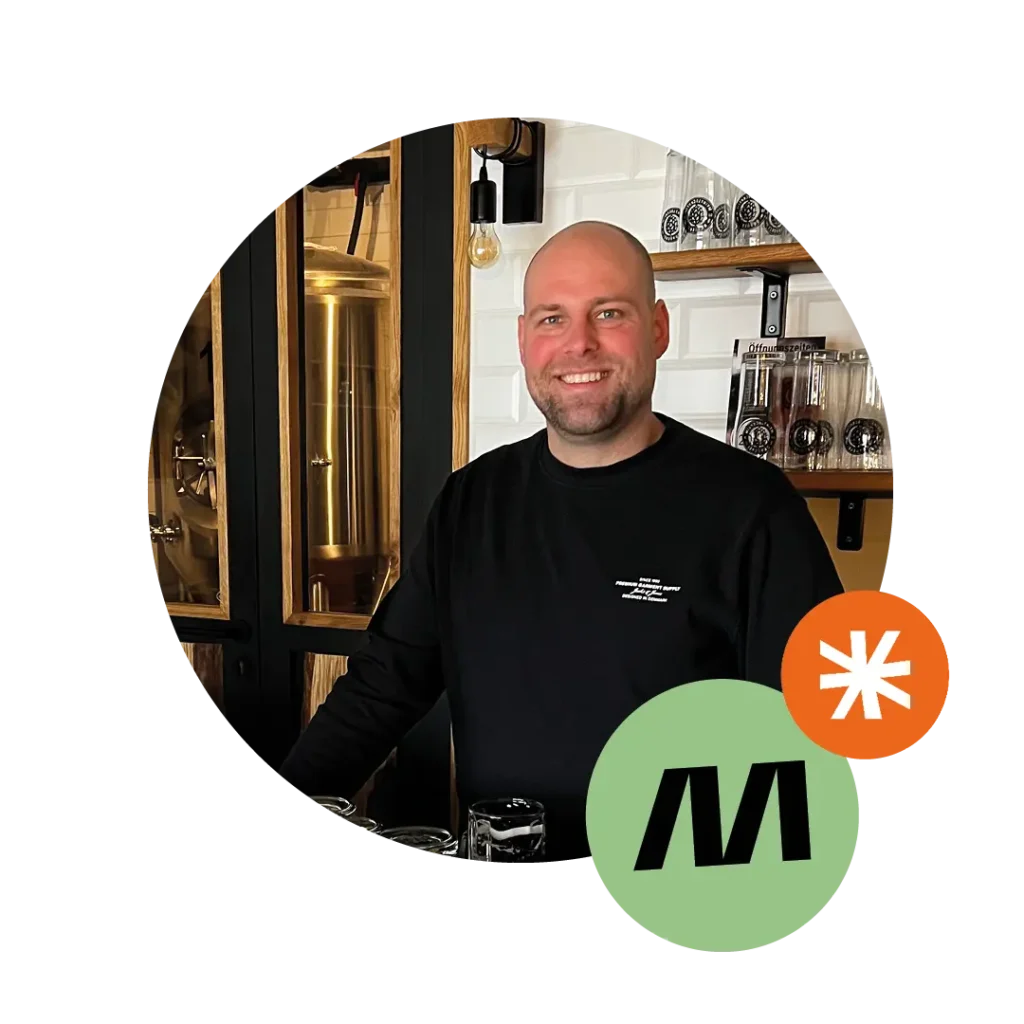 Pascal Gedrat, Inhaber der Brauerei Mainstockheim, inkl. MINGLECONTROL Sticker