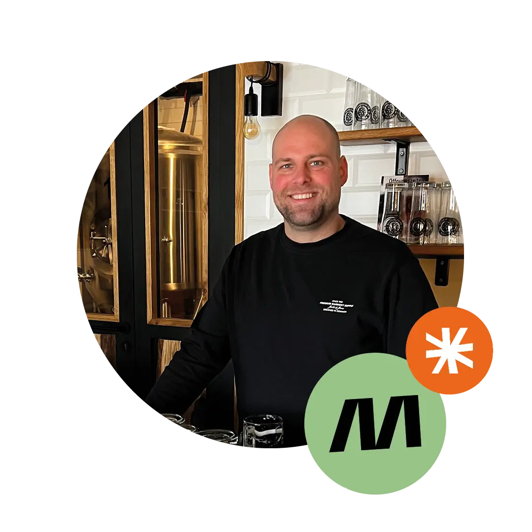 Pascal Gedrat, Inhaber der Brauerei Mainstockheim, inkl. MINGLECONTROL Sticker